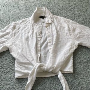 white cropped button up